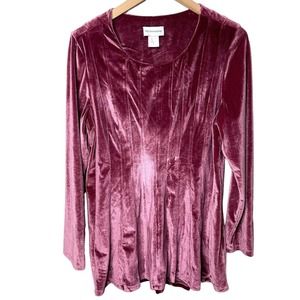 Soft Surroundings Bella Rosa Pink Velvet Long Sleeve Pleated Tunic Medium